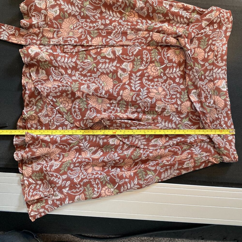 Anthropologie Luca Mini Faux Wrap Skirt w/ Tie Brown Floral Print Size M - Picture 13 of 15